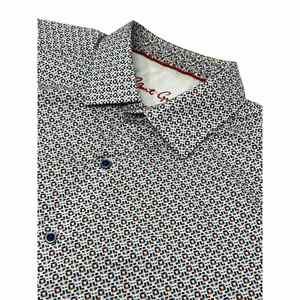 Robert Graham Men’s Diamond-Print Flip Cuff Classic Fit Short Sleeve Shirt 3XL